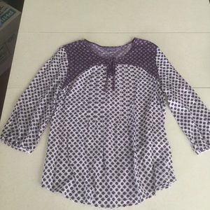 Laura Scott Purple Colorblock Patterned Tie Front Peasant Blouse Size Med